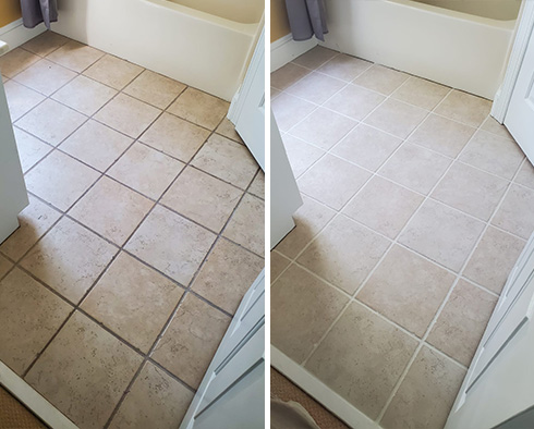 Tile Floor Before and After a Grout Cleaning in Carmel