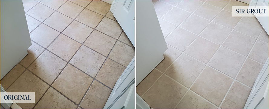 Tile Floor Before and After a Grout Cleaning in Carmel