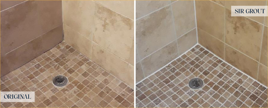 Shower Before and After a Remarkable Grout Cleaning in Westfield, IN