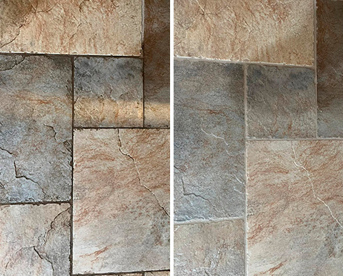 Floor Before and After a Grout Cleaning in Noblesville, IN