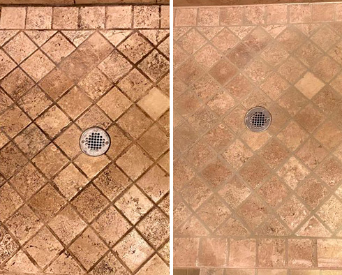 Shower Floor Before and After Our Westfield Grout Cleaning Service