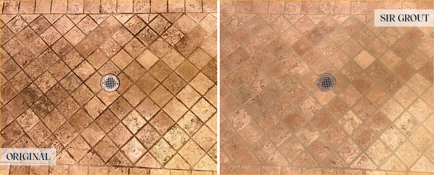 Shower Floor Before and After Our Westfield Grout Cleaning Service