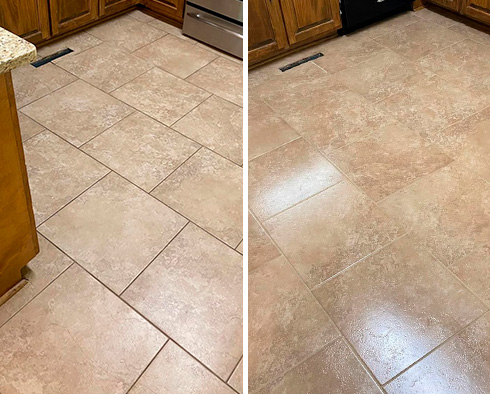 Kitchen Floor Before and After Our Fishers Grout Cleaning Service
