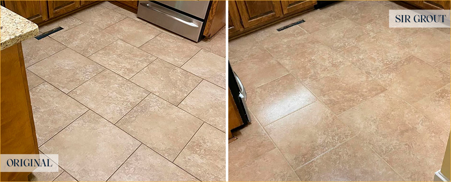 Kitchen Floor Before and After Our Fishers Grout Cleaning Service