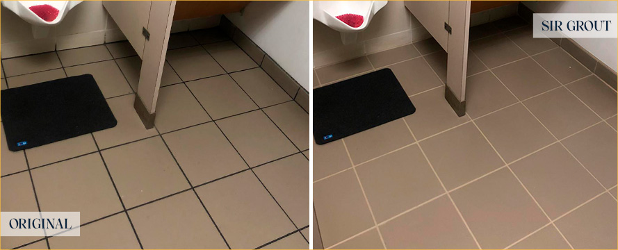 Restroom Floor Before and After Our Noblesville Grout Sealing Service