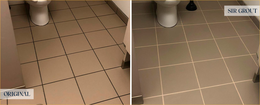 Restroom Tile Floor Before and After Our Noblesville Grout Sealing Service