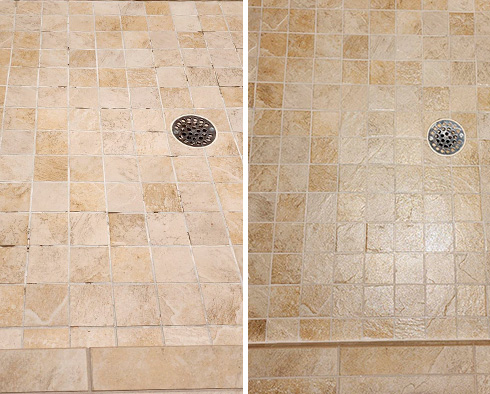 Shower Before and After Our Indianapolis Tile and Grout Cleaners Work