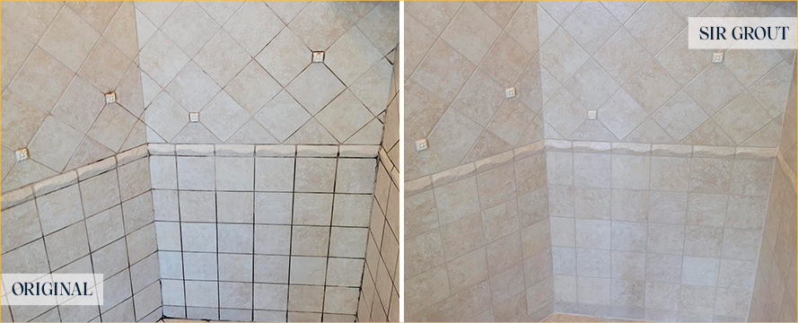 Shower Grout Before and After Our Carmel Grout Recoloring Service
