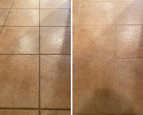 Tile Floor Before and After Our New Palestine Tile and Grout Cleaners Work 