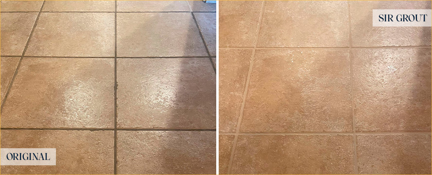 Tile Floor Before and After Our New Palestine Tile and Grout Cleaners Work 