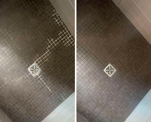 Shower Floor Before and After Our Westfield Grout Cleaning Service