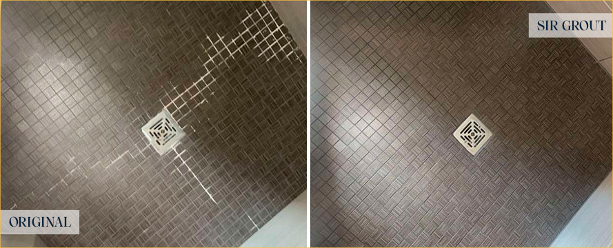 Shower Floor Before and After Our Westfield Grout Cleaning Service