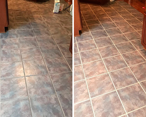 Kitchen Floor Before and After Our Westfield Grout Cleaning Service