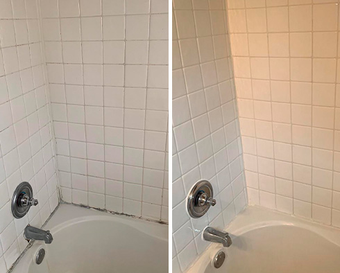 Shower Floor Before and After Our Indianapolis Caulking Services