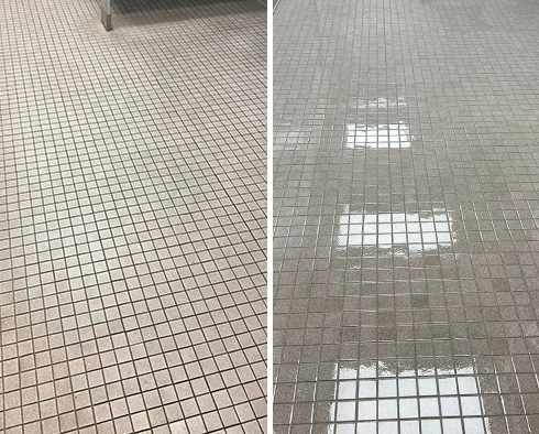 Bathroom Floor Before and After Our Indianapolis Tile and Grout Cleaners Work