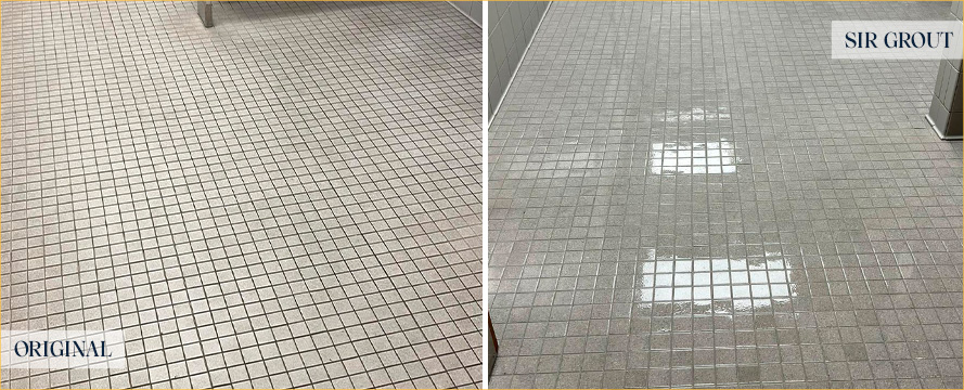 Bathroom Floor Before and After Our Indianapolis Tile and Grout Cleaners Work