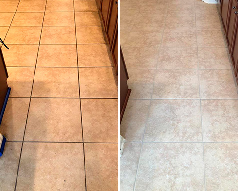 Kitchen Floor Before and After Our Westfield Grout Cleaning Service