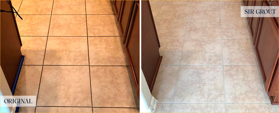Kitchen Floor Before and After Our Westfield Grout Cleaning Service