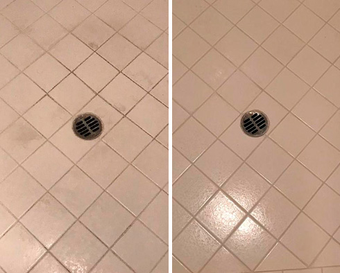 Shower Floor Before and After Our Carmel Tile Cleaning Service