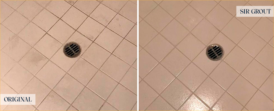 Shower Floor Before and After Our Carmel Tile Cleaning Service