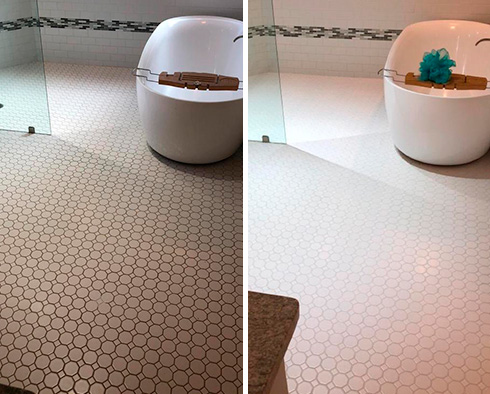 Bathroom Floor Before and After Our Indianapolis Grout Sealing Service