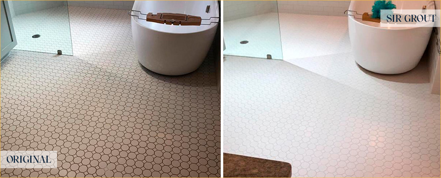 Bathroom Floor Before and After Our Indianapolis Grout Sealing Service