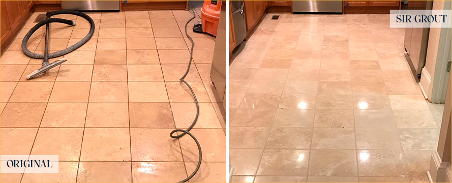 Stone Floor Before and After Our Carmel Stone Cleaning Service