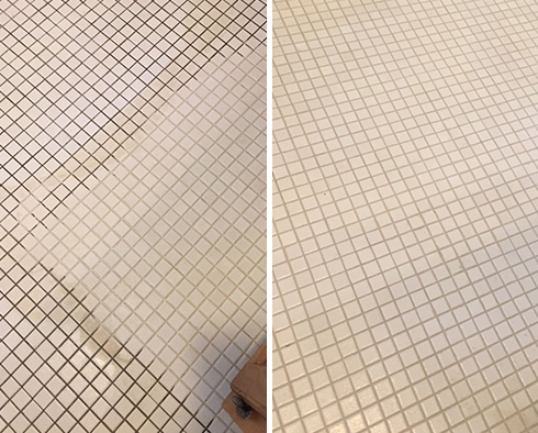 Bathroom Floor Before and After Our Noblesville Grout Cleaning Service
