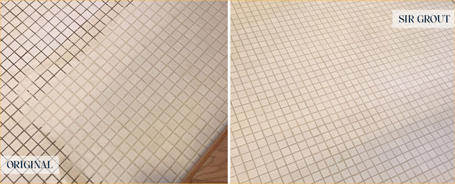 Bathroom Floor Before and After Our Noblesville Grout Cleaning Service